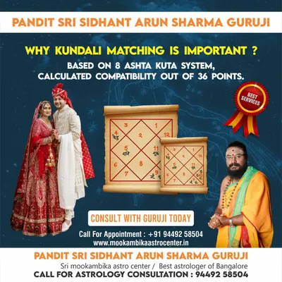 Kundali matching is a critical step before marriage, based on the ancient Ashta Kuta system that calculates a compatibility score out of 36 points. A proper match analysis ensures that the couple's energies are aligned for a happy and prosperous life together.
