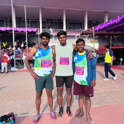 Together as a team after a successful day at the South Asian Masters Athletics Championship. The camaraderie and shared sense of achievement are just as important as the individual medals.