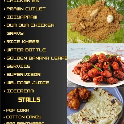 This is our top-class signature menu, which includes Mutton Biryani, Dum Dum Chicken Gravy, Prawn Cutlet, and even live stalls. We are currently offering a discount on bookings.