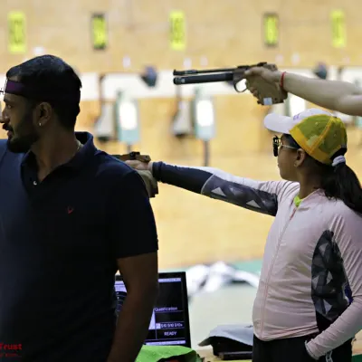 A glimpse of the pistol shooting event in action. I organize competitions that cater to various disciplines, ensuring both air pistol and air rifle athletes have a professional platform to test their skills against the best.