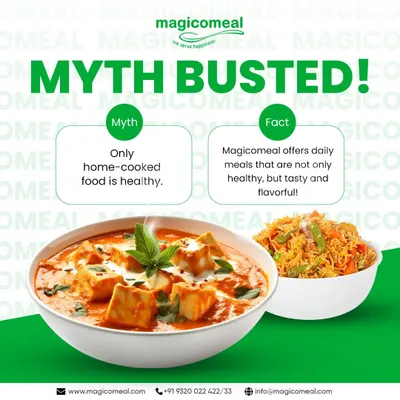 Myth Busted. The idea that only home-cooked food is healthy is a myth. We offer daily meals like this paneer butter masala and vegetable pulao that are not only healthy but also tasty and flavorful.