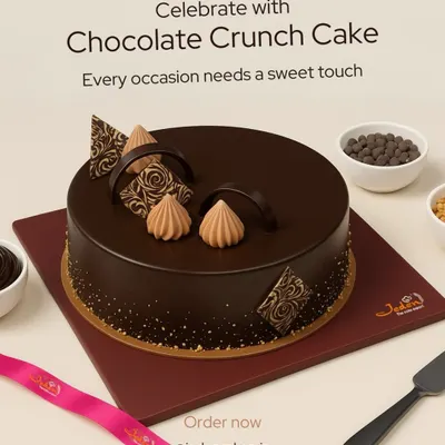 Every occasion needs a sweet touch, and our Chocolate Crunch Cake is the perfect choice. A rich chocolate sponge is layered with crunchy bits and covered in smooth ganache for a delightful texture in every bite.