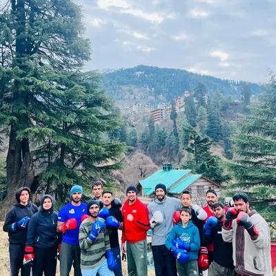 Our boxing team after a session in the woods. We train men and women of all ages and skill levels, united by the goal to learn and improve together.