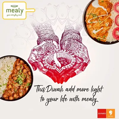 This Diwali, let's add more light and flavour to your life. This festive graphic shows our popular Chole Chawal and Paneer Butter Masala bowls, perfect for a delicious celebration.
