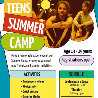 Our Teens Summer Camp is specifically designed for ages 13-19, offering a more mature set of activities like contemporary dance, photography, and script writing. It's a space to meet new friends and dive deeper into artistic passions.