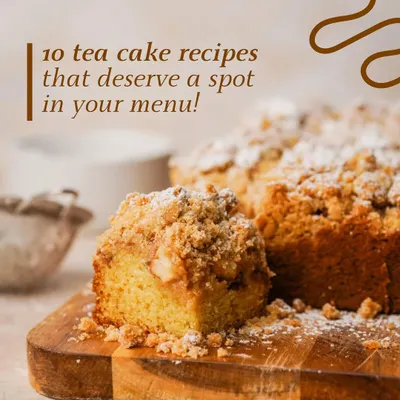 A close-up of my apple crumble tea cake, one of the popular recipes from my e-book. It's wonderfully moist with a crunchy, buttery crumble topping.