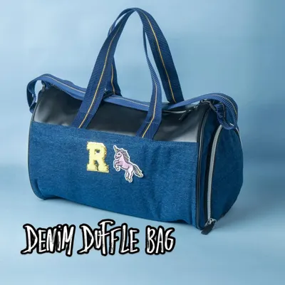 Our personalised denim duffle bag is perfect for your child's next adventure. We customised this one with a sparkly initial and a magical unicorn patch.