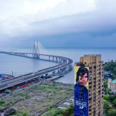The angry young man of Bollywood, immortalized on a Bandra building. This mural of Amitabh Bachchan by the Bollywood Art Project is one of the most famous street art pieces in Mumbai, overlooking the sea link.