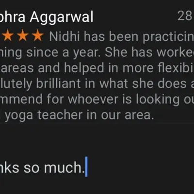 "She is absolutely brilliant in what she does." It's a joy to help my students improve their core strength and flexibility. Thank you, Shubhra, for your trust in me.