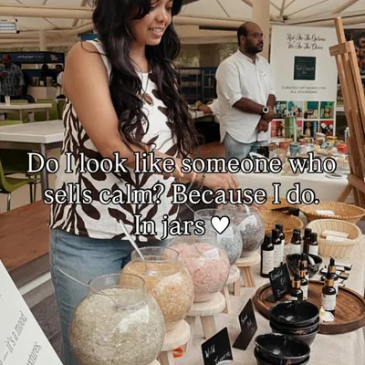 You can call me Salt Bae. Here I am at a market with my DIY bath salt station, selling a little bit of calm in a jar.