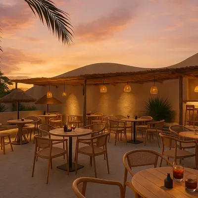 A conceptual render for the 6th Empirica rooftop, designed to be a tranquil escape. The combination of earthy tones, soft lighting, and natural wood creates an atmosphere of pure sukoon.