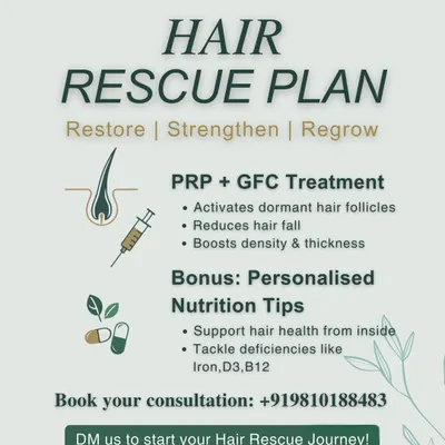 Our Hair Rescue Plan is a holistic approach. We combine advanced treatments like PRP and GFC with personalized nutrition tips to tackle deficiencies, restoring and strengthening your hair from the inside out.