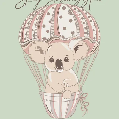 The 'Sky Snuggler' print, designed for the little dreamers. This illustration of a cute koala in a hot air balloon is perfect for nursery wall art, baby announcements, or as a gentle pattern on blankets and bedding.