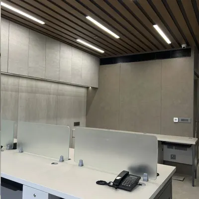 This finished office design offers the best of both worlds. Open spaces with ample lighting create a vibrant environment, while strategic privacy elements ensure focus and comfort.