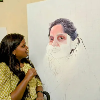Here I am working on a commissioned portrait. It's a collaborative process where I share updates with you, ensuring the painting truly captures the essence of the person.