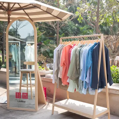 This was our beautiful setup for the Uniqlo press preview event. We created a dedicated space with a full length mirror and professional clothing rack to provide guests with an authentic and personalized color analysis experience outdoors in natural light.