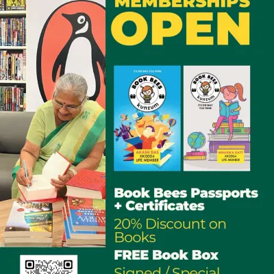 Our Book Bees membership opens the door to a world of benefits. Members enjoy a 20% discount on books, receive free book boxes, get access to signed editions, and are invited to exclusive events like this one with Sudha Murty.