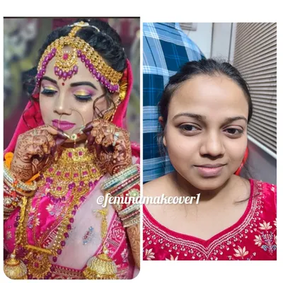 A powerful before and after of a North Indian bride. You can see how I evened out her skin tone, defined her eyes, and gave her a radiant glow for her big day.