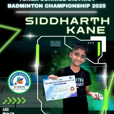 A huge congratulations to our young champion, Siddharth Kane, for securing the bronze medal in the U11 Boys' Singles at the Yonex Sunrise District Badminton Championship.
