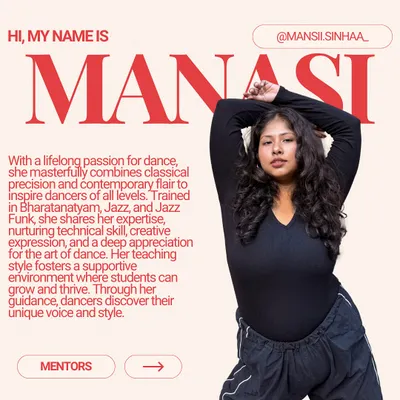 Meet Manasi, who masterfully combines classical precision and contemporary flair to inspire dancers of all levels.