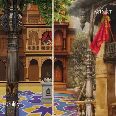The journey from a 2D render to a 3D reality is where the magic happens. For the Birla Evam project, the initial digital concept was our guide, but the final mural gained its soul through hand-sculpted textures, layered forms, and details that brought the heritage scene to life.