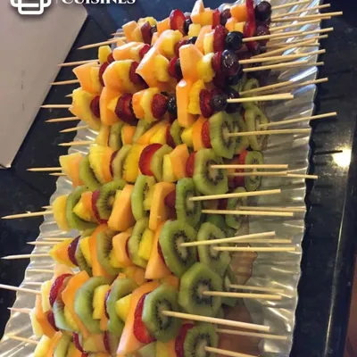 My exotic fruit sticks are a colorful and healthy treat. Skewers of fresh kiwi, melon, grapes, and strawberries make for an easy-to-eat and visually appealing snack.