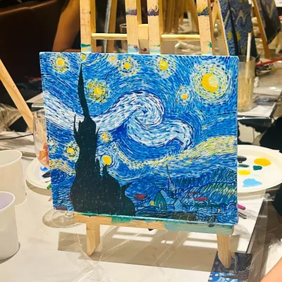 A close-up of a "Starry Night" reinterpretation, created using palette knives. The texture you can achieve with this technique is absolutely incredible and so much fun to learn.