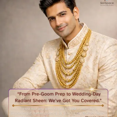 We believe great weddings deserve well-groomed grooms. This is an overview of our philosophy for men's pre-wedding skincare, offering a complete journey from initial prep to a lasting wedding-day radiant sheen with our Essential, Premium, and Ultimate packages.