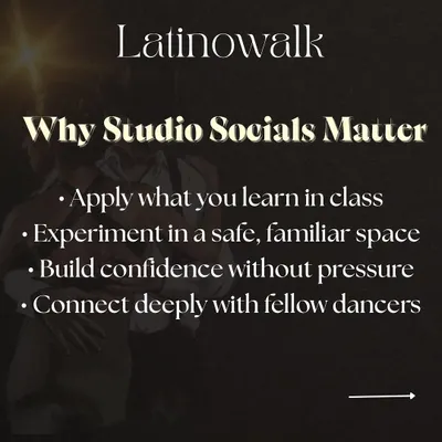 Studio socials are where you apply what you learn, experiment in a safe space, build confidence, and connect with fellow dancers.
