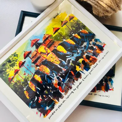 I'm so excited to launch prints of my 'Thrissur Pooram' plein air painting. You can now own this vibrant piece of Kerala's culture, available with a white or black frame, or unframed to suit your style.
