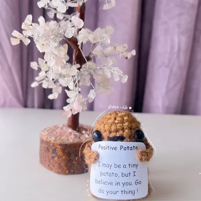 Here is my original Positive Potato, holding a sign that says "I may be a tiny potato, but I believe in you. Go do your thing!"