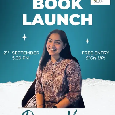 The official poster for a book launch we hosted for a poet published by Delhi Poetry Slam. We support our artists not just on stage, but also in their publishing journeys.