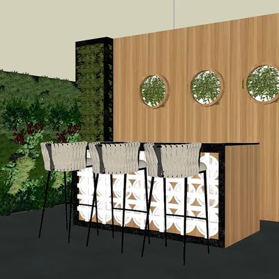 This is a 3D design for a terrace bar area in Gurgaon. Visualizing the project this way allows my clients to see the layout, materials, and overall vibe before we even start building.