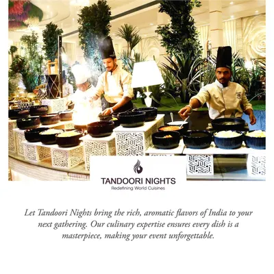 Our chefs at a live cooking station, bringing the rich, aromatic flavors of India directly to guests. This setup makes any event unforgettable.