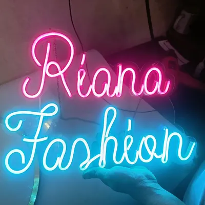 Light up your space with a custom neon sign. I can create any name or logo, like this 'Riana Fashion' sign, perfect for a boutique, office, or room decor.