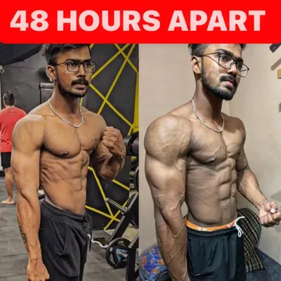 This is the power of a proper peak week, just 48 hours apart. On the left, the client is depleted. On the right, after carb loading, his muscles are full, round, and his skin is tight.