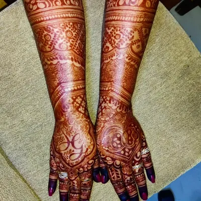 This is the rich, dark stain from my natural henna paste after 48 hours. You can see how the intricate details of the design are still sharp and clear.