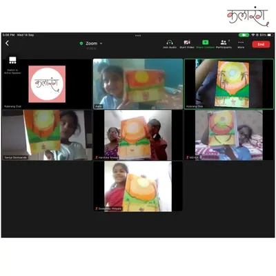 A screenshot from one of our online classes with students from all over Maharashtra. It's wonderful to see them connect, share their oil pastel drawings, and build a creative community from their own homes.