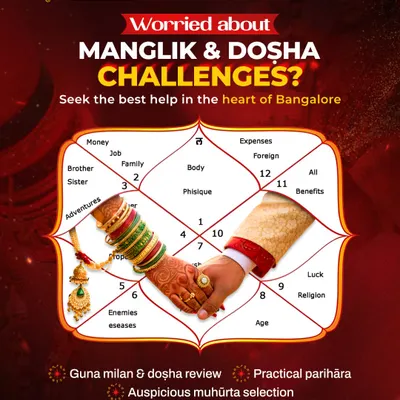 Many families worry about Manglik and other doshas before a wedding. I carefully study both horoscopes to understand the planetary influences, or grahas, and suggest practical parihara, or remedies, that bring harmony. My goal is to ensure your journey together starts with confidence and peace of mind.