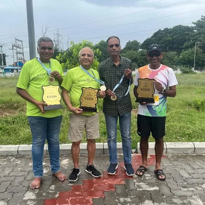 Mission accomplished. The finishers of the Deccan 200 Miler proudly display their medals and trophies after completing the grueling 320-kilometer highway run in under 100 hours.