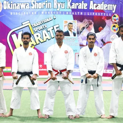This is our team of senior instructors and black belts at the Okinawa Shorin-Ryu Karate Academy. We work together to uphold the standards of traditional karate and provide expert guidance to all our students.