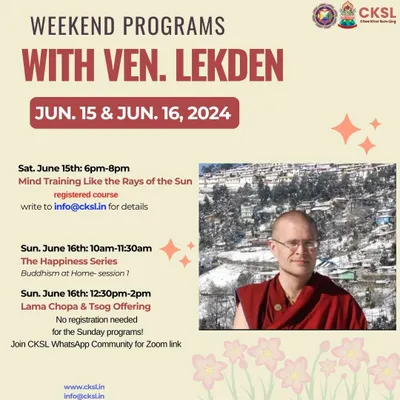 Our weekend programs include The Happiness Series, with teachings on Buddhism at Home. These sessions are designed to bring practical Buddhist wisdom into your everyday life and relationships.