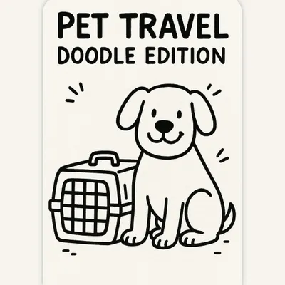 A simple doodle to introduce the world of pet travel. A happy dog next to his IATA-approved crate, ready for an adventure.