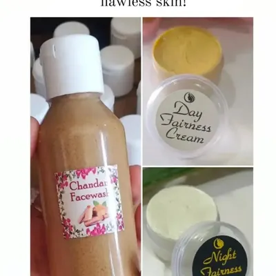 My daily routine for absolutely flawless skin: Chandan Face Wash, Day Fairness Cream, and Night Fairness Cream. This combination provides 24-hour care.