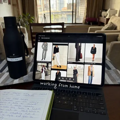 A peek into my work-from-home setup. This is where the magic begins, with mood boards, notes, and endless inspiration to create the perfect look for my clients.