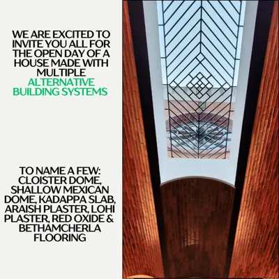An invitation to our open house for the 'Jagali House' in Harlur. We were excited to share the multiple alternative building systems used in this project, including cloister domes, various natural plasters, and unique flooring types.