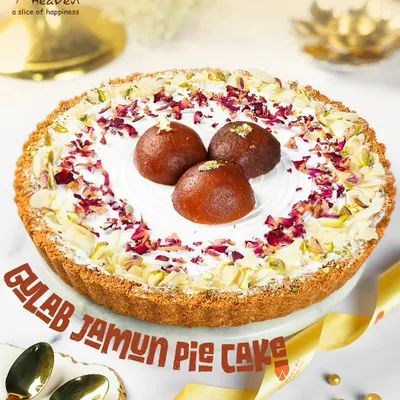 Why choose between cake and mithai? Our Gulab Jamun Pie Cake features a crunchy tart base, a creamy layer, and soft gulab jamuns on top, creating the perfect fusion dessert.