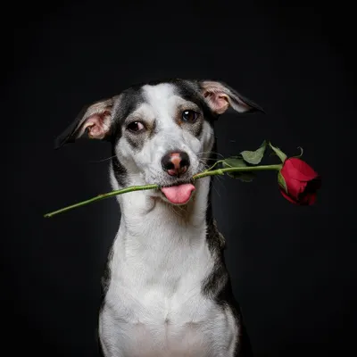 Will you accept this rose? This charming indie dog, Oscar, is ready to steal your heart with his romantic gesture for our Valentine's Day shoot.