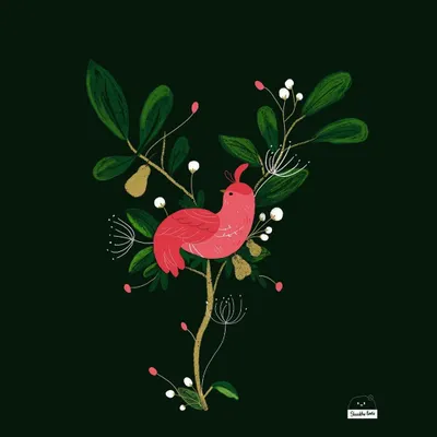 A colorful digital illustration featuring a pink bird among green leaves and delicate flowers. I love playing with color palettes and textures in Procreate to create rich, eye-catching artwork.