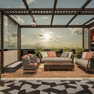 We’re excited to share our latest project: a beautiful party terrace perfect for your next get-together. This space features a pergola-covered seating area, a water fountain wall, and eye-catching flooring.